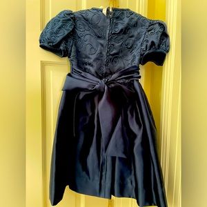 Navy satin party dress with beaded bodice, size 4T